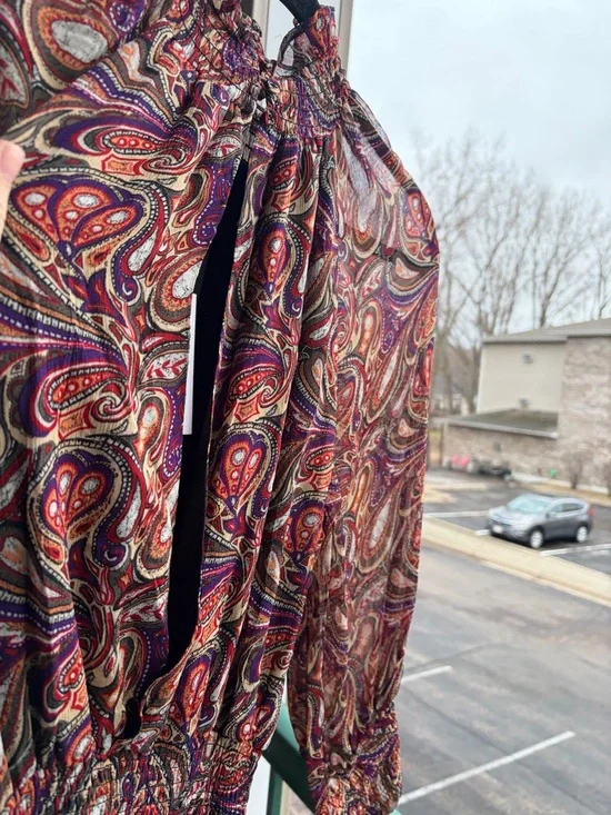 🆕 Gilner Farrar Paisley Maxi Dress Boho Long Sleeve Smocked Waist Flowy Size S - Picture 10 of 13
